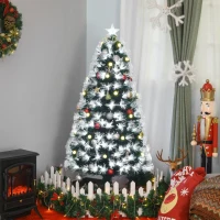 HOMCOM 4ft Tall Pre-Lit Douglas Fir Artificial Christmas Tree with Fiber Optic Ball LED Lights and 130 Tips, Green(m-2)