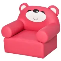 Qaba Mini Kids Sofa with Bear Design and Ergonomic Backrest, Small & Lightweight Armchair for Art, Homework, & Reading, with Easy to Clean Surface, Rose Red(m-1)