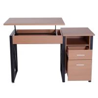 HomCom 50" Industrial Lift Top Standing Computer Desk with Storage - Black / Oak(m-4)