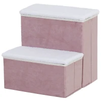 PawHut 2 Step Foldable Pet Stairs for Small Dogs Suede Fleece  16" L x 16" H Grey(m-1)