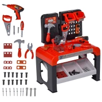 Qaba Kids Tool Workbench, Pretend Play Construction Workshop with 46 Realistic Toy Tools for Kids Ages 3 years(m-1)