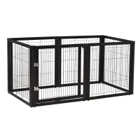 PawHut Transformable Pet Playpen 6 Freestanding Panels Gate Fireplace Christmas Tree Fence Stair Barrier Room Divider with Walk Through Door Wooden Frame Metal Mesh Black 63'' x 54.5'' x 31.5''(m-8)