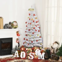 HOMCOM 6ft Tall Fir Artificial Christmas Tree with Realistic Branches, 230 Multi-Color Fiber Optic LED Lights and 230 Tips, White(m-2)