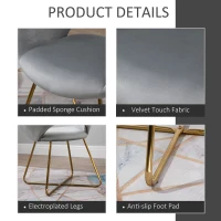 HOMCOM Modern Accent Velvet Chair Open Curved Mid-Back Upholstered Vanity Chair with Gold Plating Metal Legs for Living Room/Office/Reception Grey(m-7)