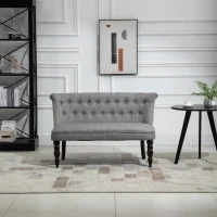 HOMCOM Upholstered Armless Fabric Loveseat with Button Tufted Design for Living Room with Wood Legs, Grey(m-2)