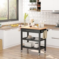 HOMCOM Rolling Mobile Kitchen Island Cart with Granite & Bamboo Countertop, Knife Rack, Integrated Spice Rack & Storage Drawer(m-7)