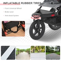 Qaba Baby Stroller Foldable Carriage for Toddler with Adjustable Backrest and Canopy Suspension System Rubber Tire 5-Point Harness Cup Holder Storage Basket Grey(m-4)