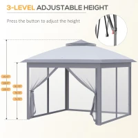 Outsunny 11' Pop-Up Tent Gazebo w/ Netting, Grey(m-5)