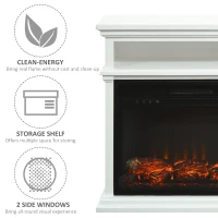 HOMCOM Electric Fireplace with Shelf, Storage Rack, Side Console Table, LED Log Flame, Auto Cut-Off, Remote Control, White(m-6)