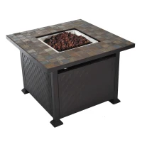Outsunny 45" Square Slate Tile Mantel LP Gas Fire Pit Table(m-1)