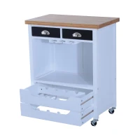 HomCom 34” Kitchen Island Rolling Cart With Wine Rack Drawers and 9 Glass Stemware Storage(m-6)