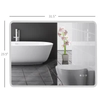 kleankin 24"x32" LED Bathroom Horizontal/Vertical Mirror with Defogging Function, and 3 Color White Temperatures(m-3)