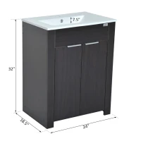 HomCom 24" Modern Full Size Ceramic Sink Vanity Storage Cabinet- Dark Coffee Woodgrain(m-3)