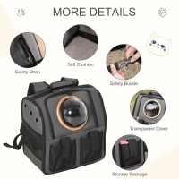 PawHut Foldable Pet Carrier Backpack with Two Storage Packets, Breathable Mesh, Transparent Window & Adjustable Shoulder Strap for Small Cats & Dogs Travel Hiking, Grey(m-6)