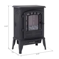 HOMCOM Freestanding Electric Fireplace Stove Space Heater Infrared Quartz LED  9.5" W 1500W Steel  Black(m-3)