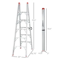 HomCom Multi-Purpose Folding Aluminum Ladder with 5 Platforms, for Indoor & Outdoor Use & a 330lbs Capacity, 73.5" Tall(m-3)