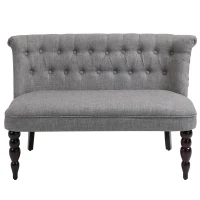 HOMCOM Upholstered Armless Fabric Loveseat with Button Tufted Design for Living Room with Wood Legs, Grey(m-10)