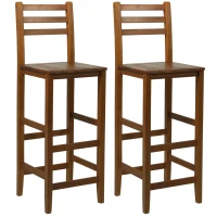 HomCom 2 Piece 28" Tall Classic Bar Height Acacia Wood Slat Back Pub Chair(m-5)