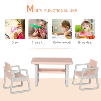 Qaba 3-Piece Kids Table and Chair Set Writing Desk with Armrest, Storage Space for Toddler Activities, Pink(m-4)