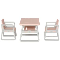 Qaba 3-Piece Kids Table and Chair Set Writing Desk with Armrest, Storage Space for Toddler Activities, Pink(m-8)