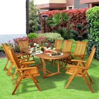 Outsunny Acacia Wood 9 Piece Extendable Oval Patio Dining Table Set(m-1)