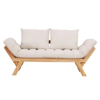 HomCom 3 Position Convertible Chaise Lounge Sofa Bed - Natural Wood/ Cream White(m-2)