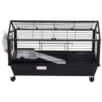 PawHut Rolling Metal Rabbit, Guinea Pig, or Small Animal Hutch Cage with Main House and Run(m-9)