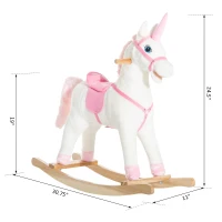 Qaba Kids Metal Plush Ride-On Unicorn Rocking Horse Chair Toy with Realistic Sounds(m-3)