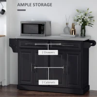 HOMCOM Rolling Kitchen Island with Storage, Portable Kitchen Cart with Stainless Steel Top, 2 Drawers, Spice, Knife and Towel Rack and Cabinets, Black(m-4)