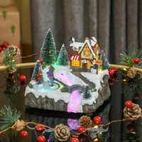 HOMCOM Christmas Village, Rotating Skating Pond Animated Winter Wonderland Set with Multicolored LED Light, Music, Fiber Optic, Battery-Operated Christmas Decoration(m-2)