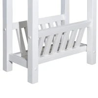 HomCom Modern 2-Tier Acacia Wood End Table Side Desk with Cup Holder and Lower Shelf - White(m-10)