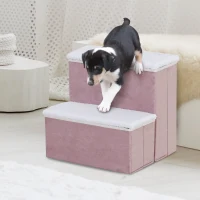 PawHut 2 Step Foldable Pet Stairs for Small Dogs Suede Fleece  16" L x 16" H Grey(m-2)