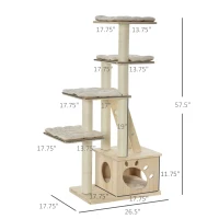PawHut Multi-Level Cat Tree Condo Tower with Sisal-Covered Scratching Post, Activities for Kittens & Soft Cushion Luxury(m-3)