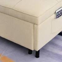 HOMCOM 2-In-1 Design Convertible Single Sofa Bed with Side Pocket and Metal Frame Couch for Living Room, Beige(m-8)