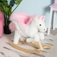 Open Box (Cosmetic Blemish) Qaba Kids Wooden Plush Ride-On Unicorn Rocking Horse Toy with Sing Along Songs(m-2)