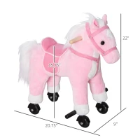 Qaba Kids Ride on Walking Horse Pony Plush Walking Animal with Wheels and Realistic Sounds for 3 Years Old Children - Pink(m-3)