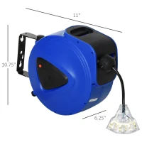 DURHAND 49ft Retractable Extension Cord Reel, Portable Power Cord with Triple Tap Connector Automatic Retract Ceiling Wall Mount Garage Garden, Blue(m-3)
