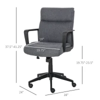 Vinsetto Mid Back Linen Fabric Home Office Chair, Computer Task Chair with Ergonomic Lined Wide Seat, Thick Padding, and 360° Swivel Wheels, Gray(m-3)