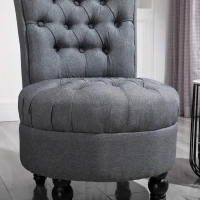 HOMCOM Retro High Back Armless Royal Accent Chair Fabric Upholstered Tufted Seat for Living Room, Grey(m-12)