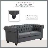 HOMCOM 2-Seater Oversize Loveseat Linen Fabric Sofa Couch 72.8 Inches with Rubberwood Legs & Rolled Arms for Living Room, Grey(m-5)