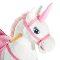 Qaba Kids Metal Plush Ride-On Unicorn Rocking Horse Chair Toy with Realistic Sounds(m-6)