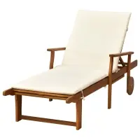 Outsunny Reclining Relaxing Chaise Lounge Chair with 4-Level Adjustable Backrest & Convenient Pull-Out Side Tray(m-1)