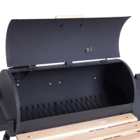 Outsunny Charcoal BBQ, Portable Grill with Wheels, All-in-One Grill, Side vent, Two Shelves and Metal Grating, Lit-Mounted Thermometer, Wooden Handle, for Outdoor Cooking, Black(m-10)