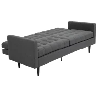 HOMCOM Linen Fabric Convertible Sofa Bed with Button Tufted Back Design, Adjustable Angles and Wood Legs, Grey(m-13)