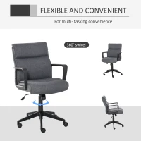 Vinsetto Mid Back Linen Fabric Home Office Chair, Computer Task Chair with Ergonomic Lined Wide Seat, Thick Padding, and 360° Swivel Wheels, Gray(m-6)