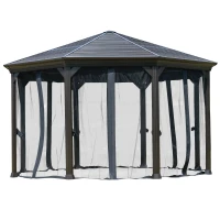 Outsunny 15' x 15' Octagon Hardtop Gazebo with Galvanized Steel Roof, Aluminum Frame, Permanent Pavilion Outdoor Gazebo Canopy with Netting for, Patio, Garden, Backyard, Deck, Lawn, Black(m-8)