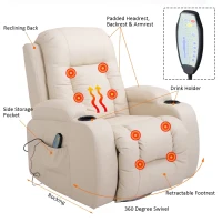 HOMCOM Luxury Faux Leather Heated Vibrating 8 Point Massage Recliner Chair with 360 Swivel and Remote, Cream White(m-5)