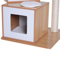 PawHut 40" Modern Cat Tree Multi-Level Scratching Post with 2 Cube Cave Enclosures - Oak Wood and White(m-6)