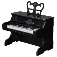 Qaba Kids Mini Piano Toy with 25 Keys Simulated Piano Sound, a Realistic Piano Look, &  Side Book Holder, Black(m-1)