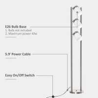 HOMCOM Floor Lamp, Modern Standing Light with 3 Rotating Lights for Living Room, Bedroom, Office, Silver(m-6)